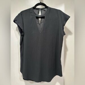 Express Black Cap-Sleeve Keyhole Tunic Top